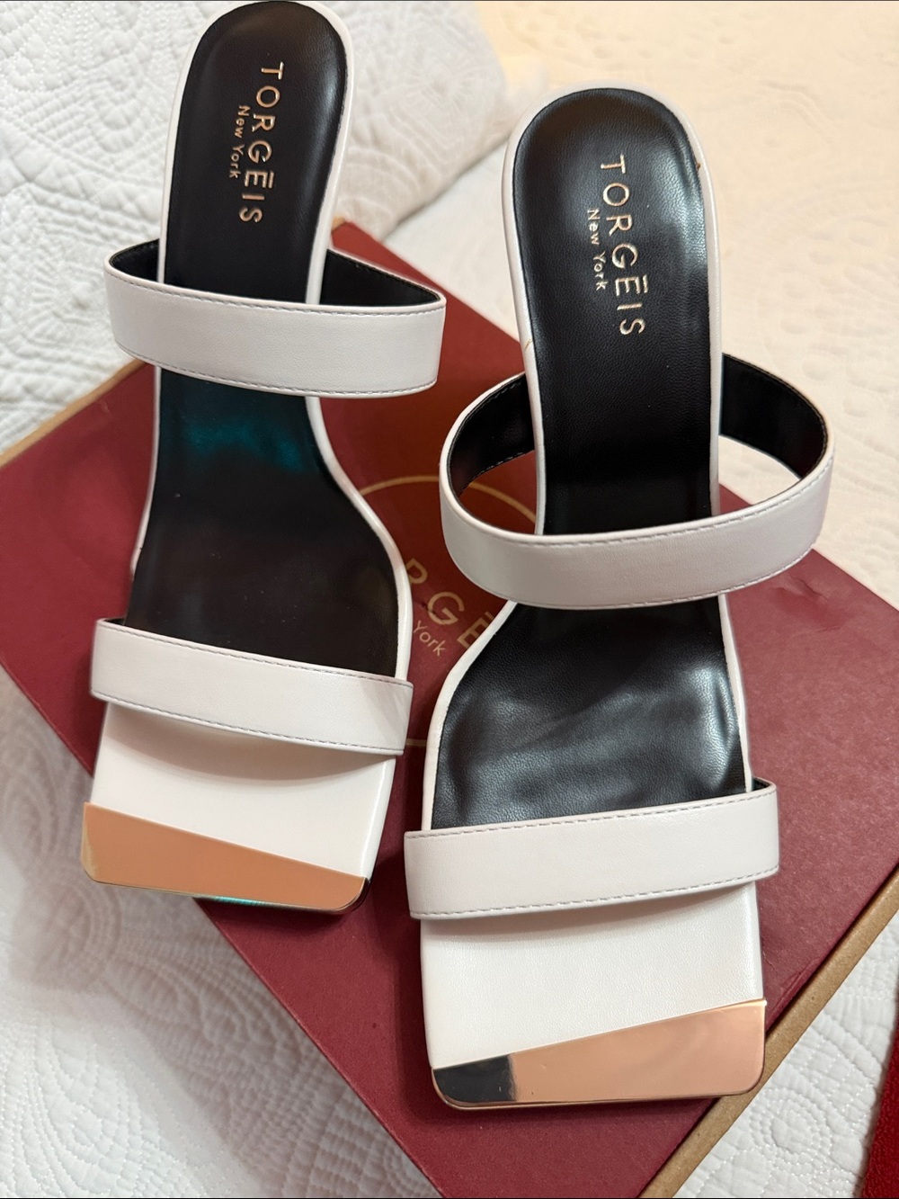 New York White Double-Strap Square-Toe Sandals